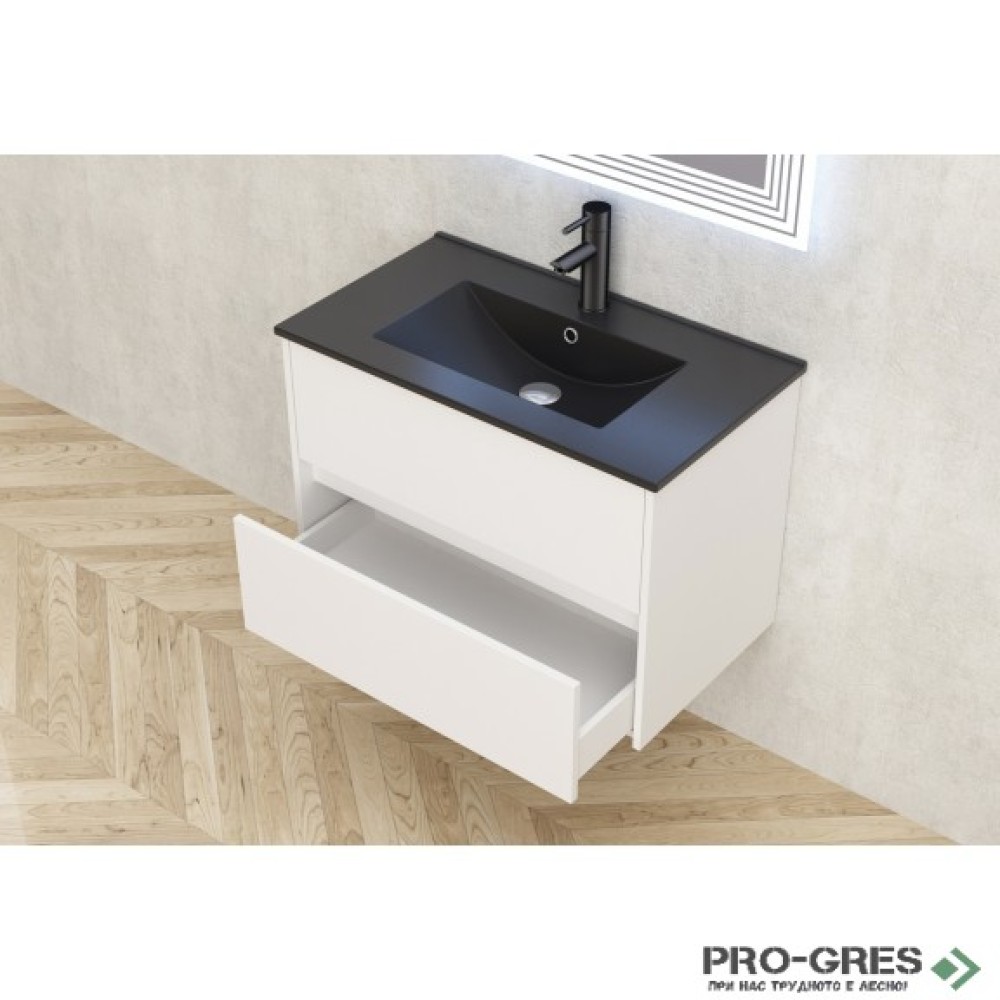 Долен шкаф за баня, с мивка,черен мат, Inter Ceramic ICP 7955+ ICC 8066B